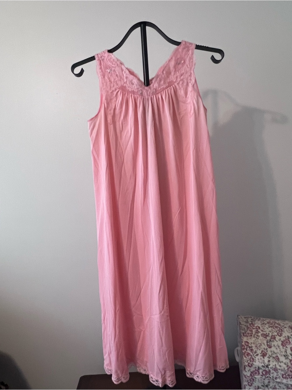 Vintage Shadowline Pink Lace Yoke Sleeveless Nightgown Petite Small/Medium